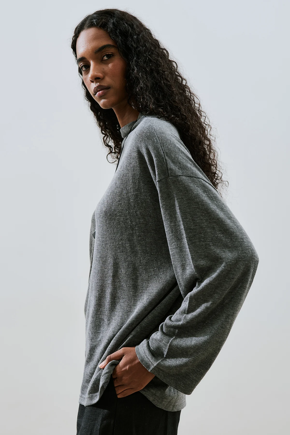 Linen Blend Blouse Anthracite - Image 4