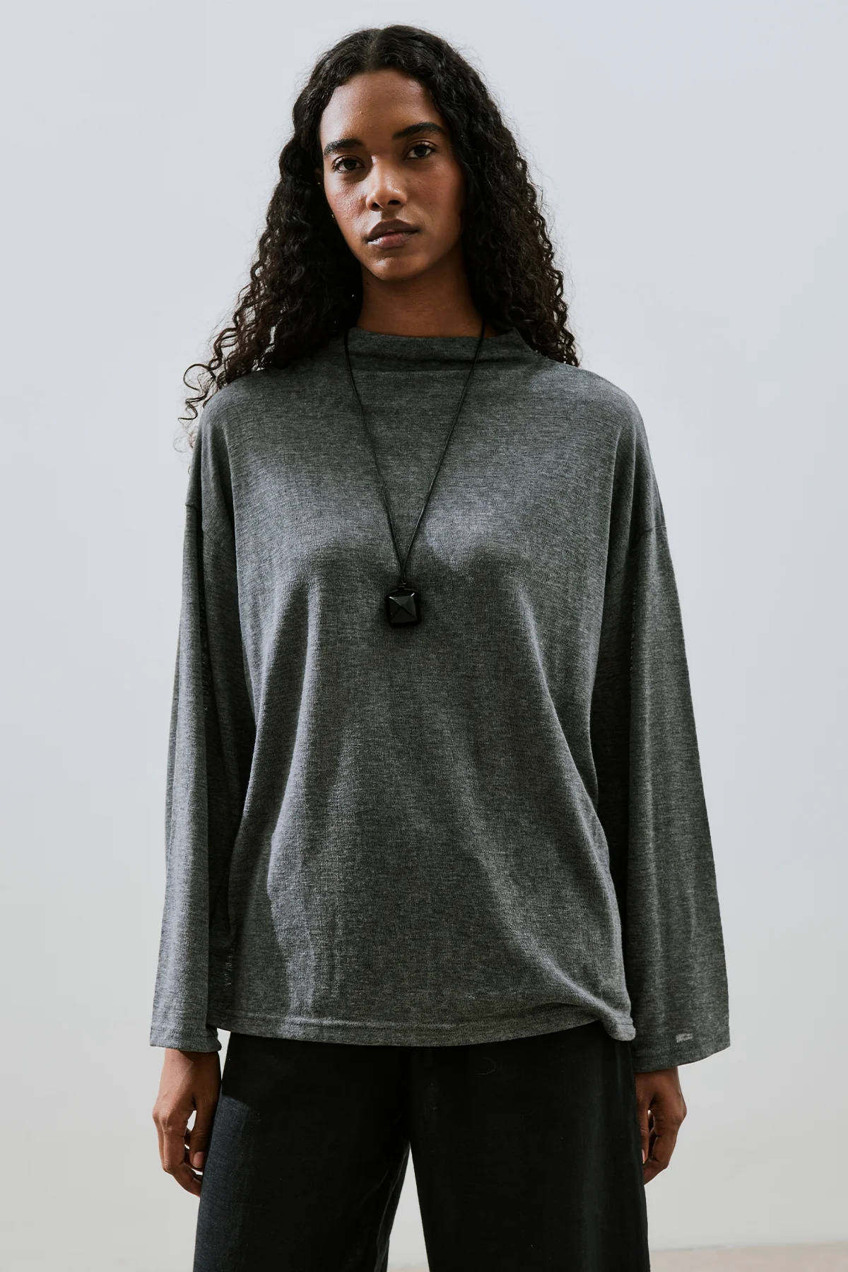 Linen Blend Blouse Anthracite - Image 5