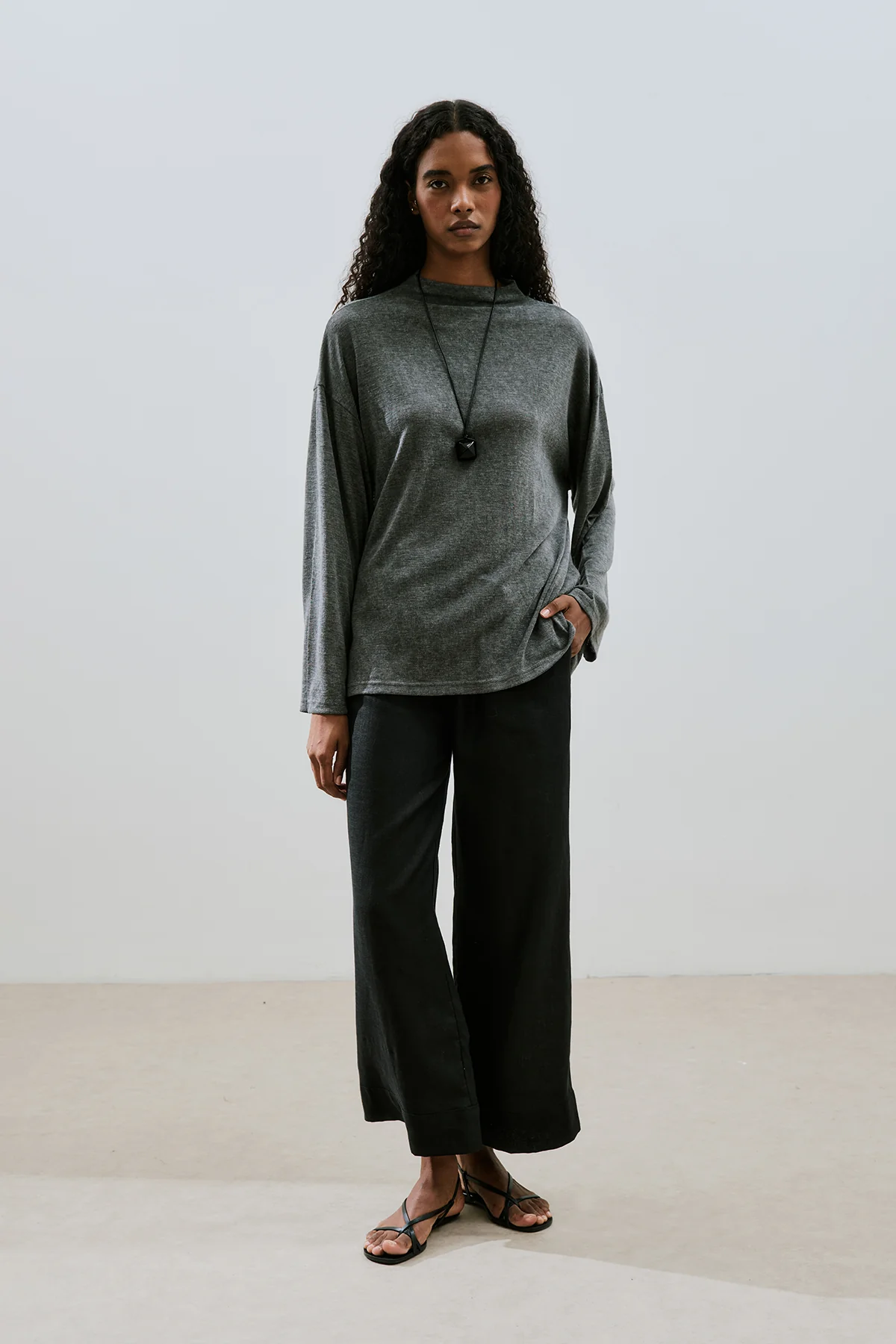Linen Blend Blouse Anthracite - Image 7