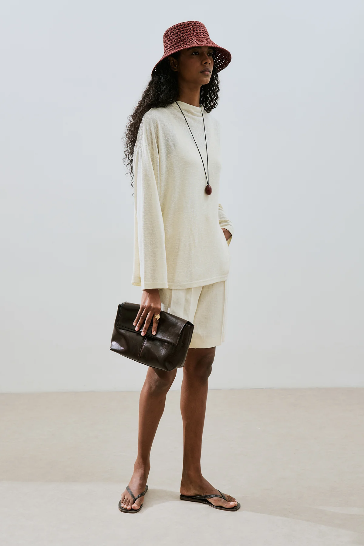 Linen Blend Blouse Beige - Image 3