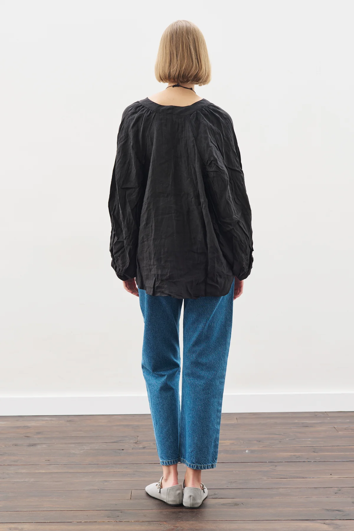 Linen Crush Buttoned Blouse Black - Image 6