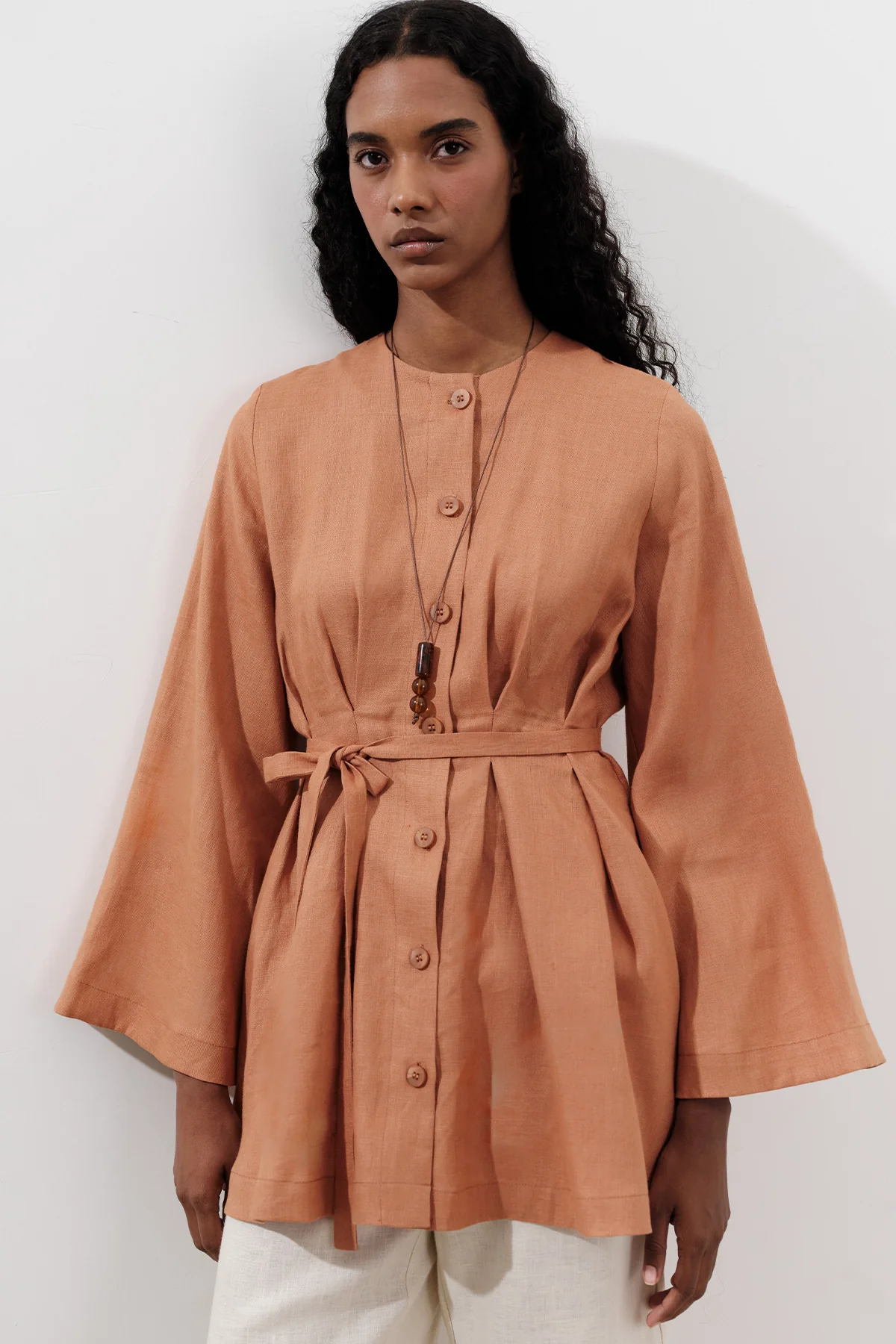 Linen Darted Tunic Orange