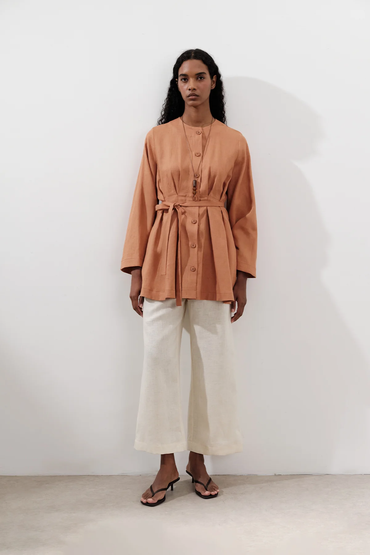 Linen Darted Tunic Orange - Image 2