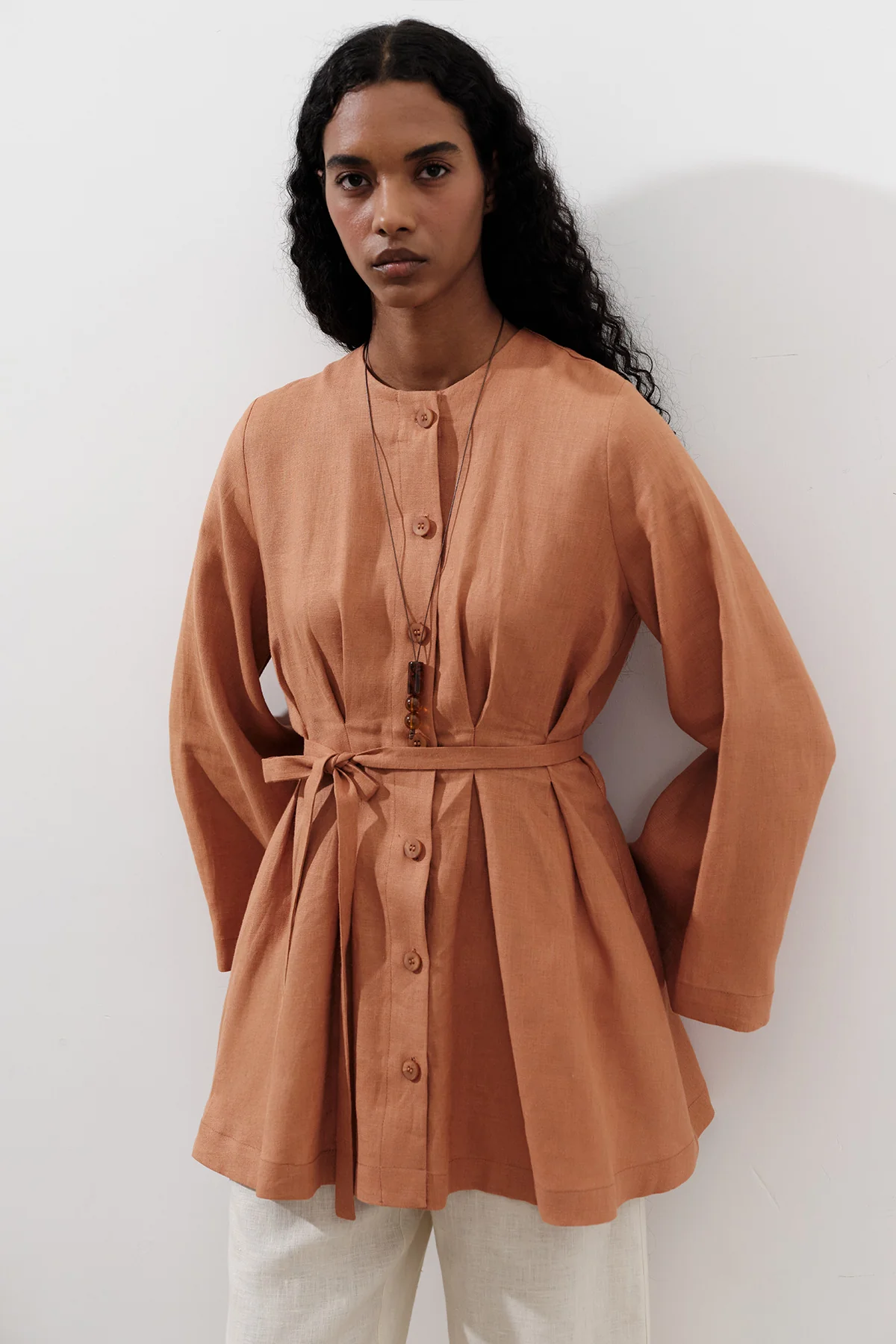 Linen Darted Tunic Orange - Image 3