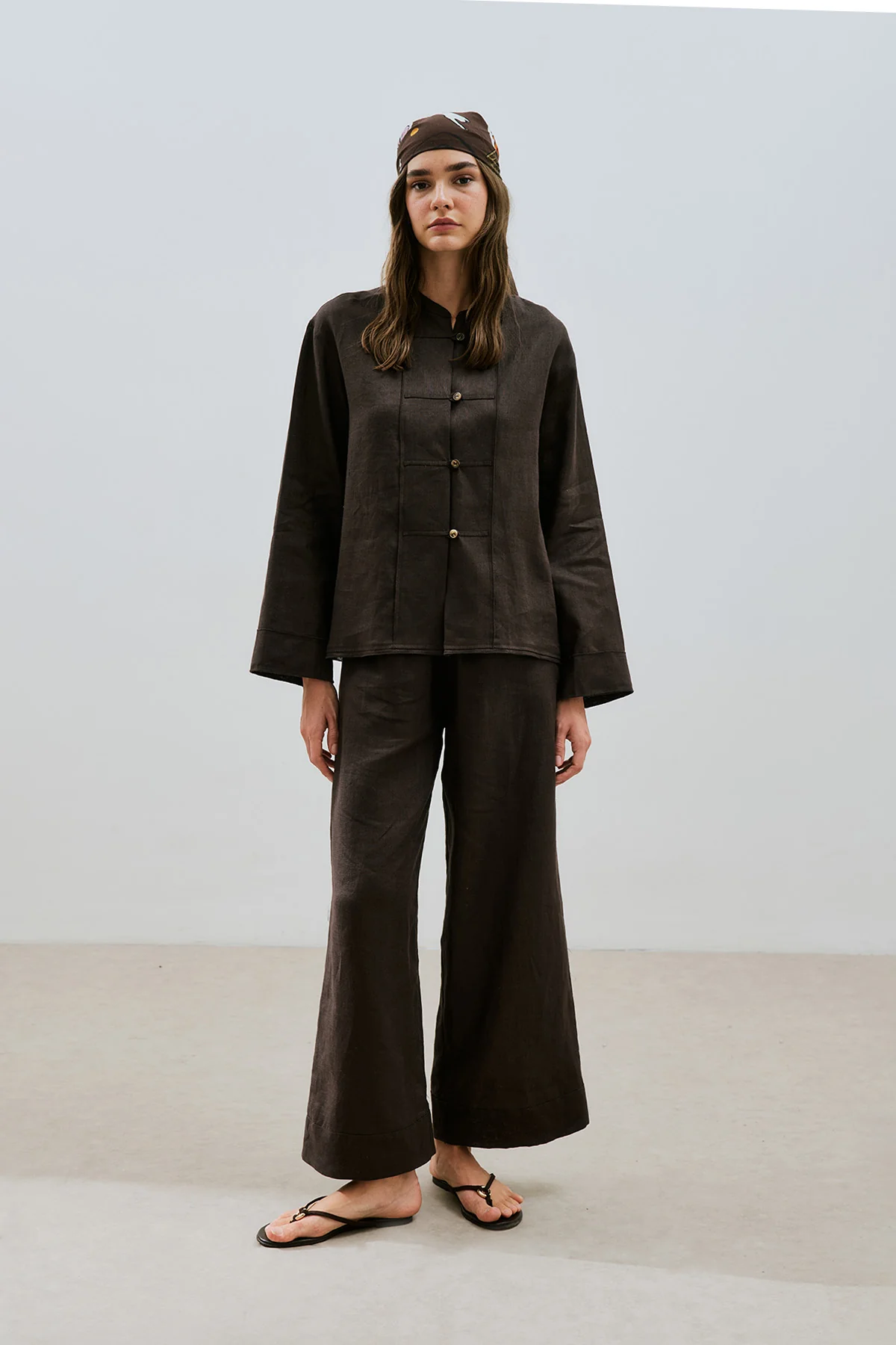 Linen Front Button Shirt Dark Brown - Image 2