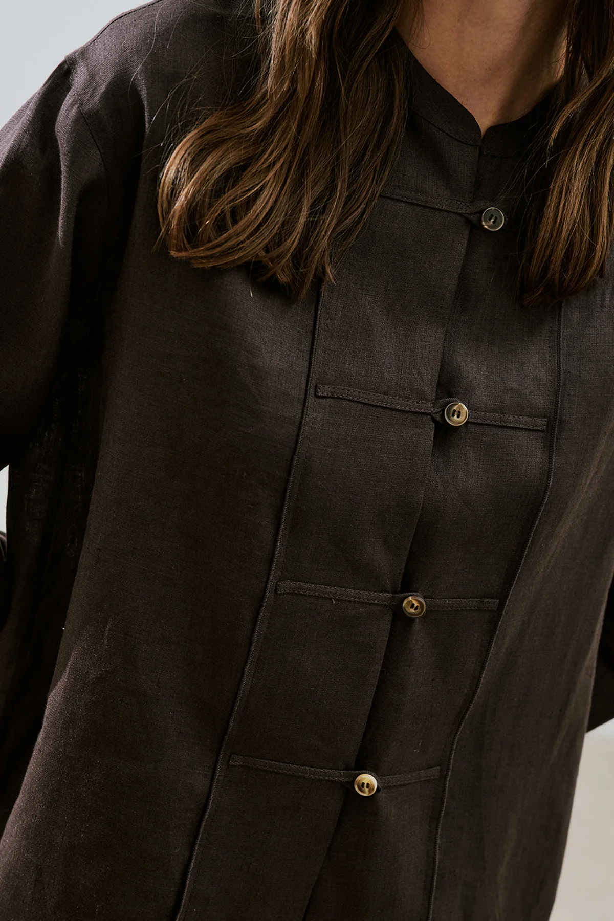 Linen Front Button Shirt Dark Brown - Image 3