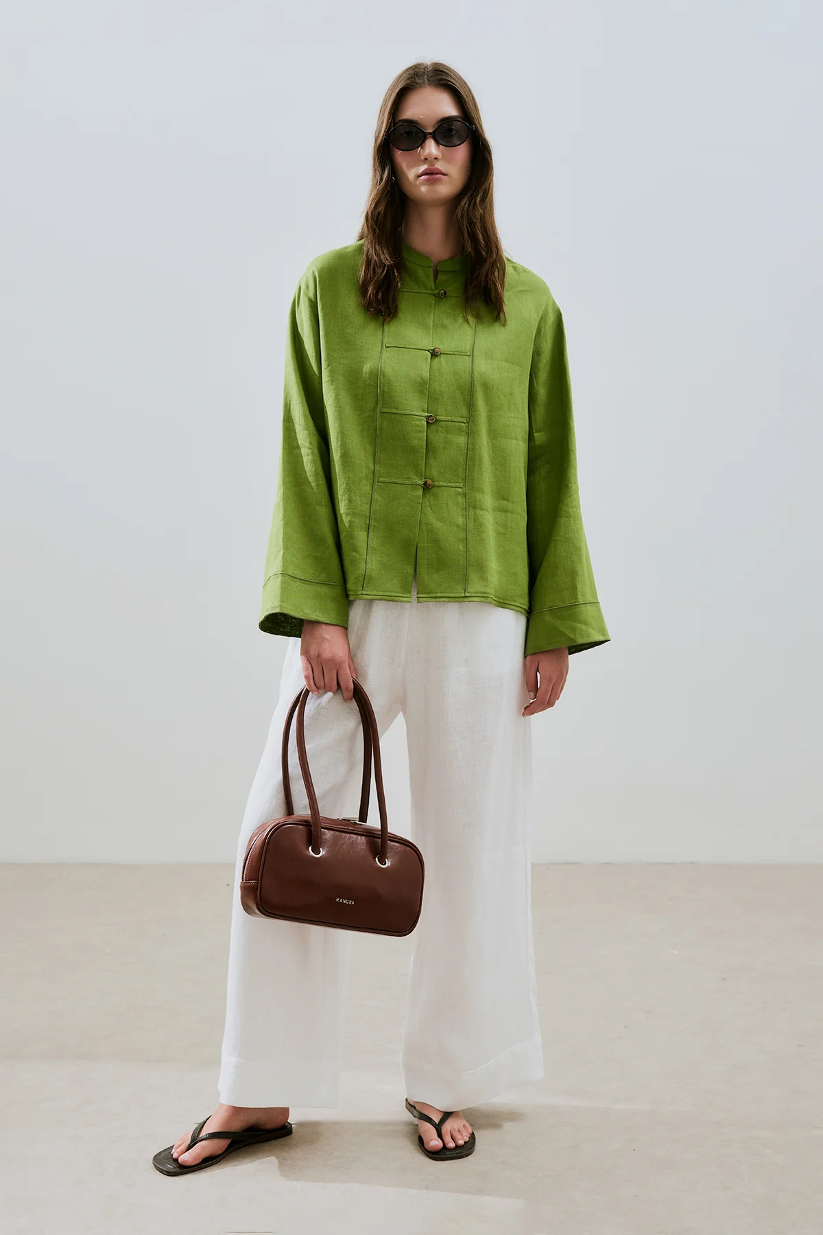 Linen Front Button Shirt Lime Green