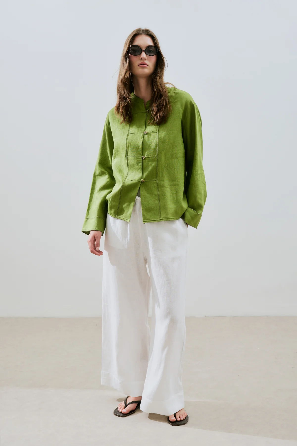 Linen Front Button Shirt Lime Green - Image 6