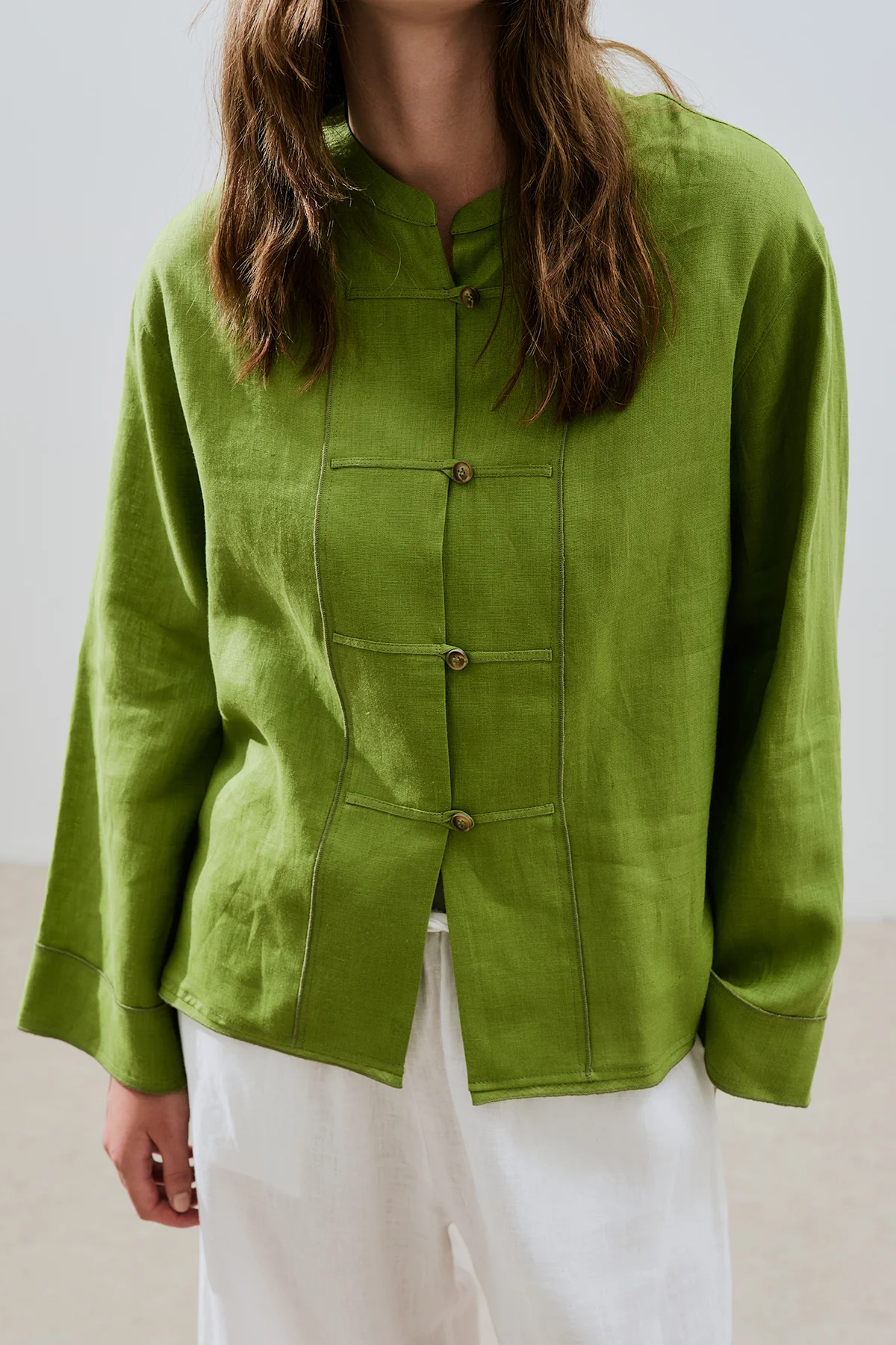 Linen Front Button Shirt Lime Green - Image 8
