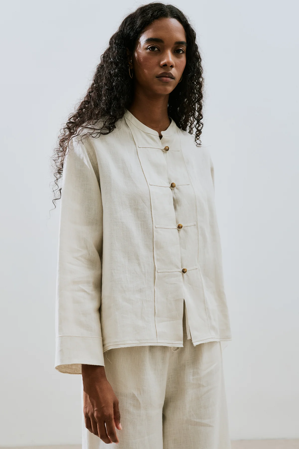 Linen Front Button Shirt Stone