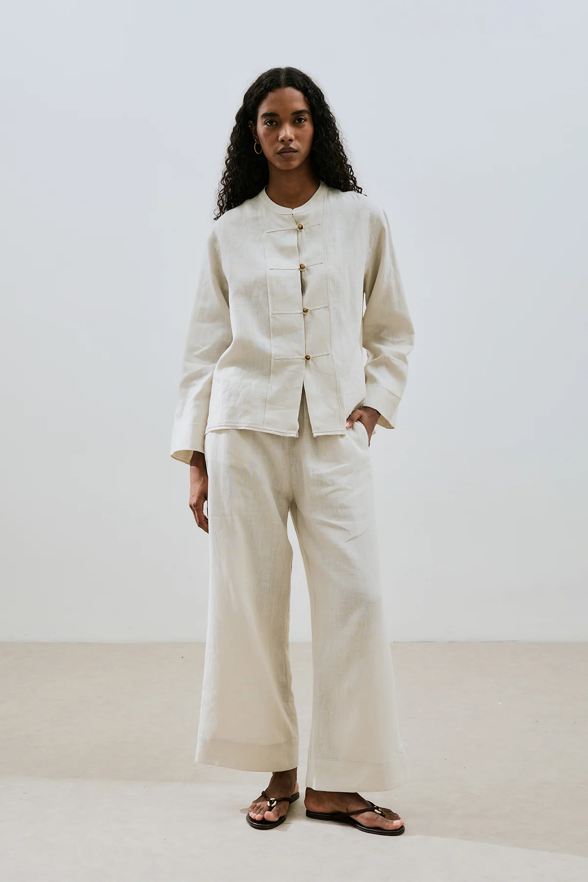 Linen Front Button Shirt Stone - Image 2