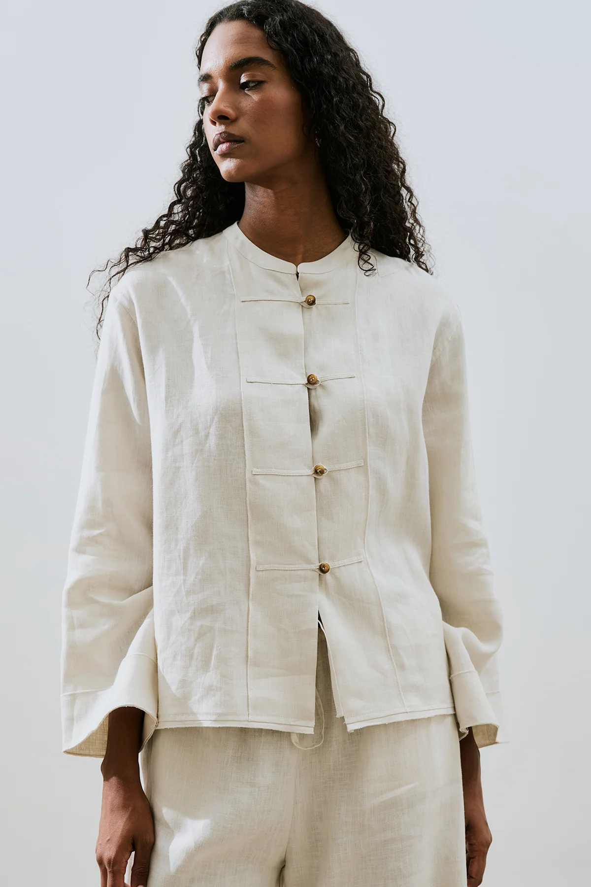 Linen Front Button Shirt Stone - Image 3