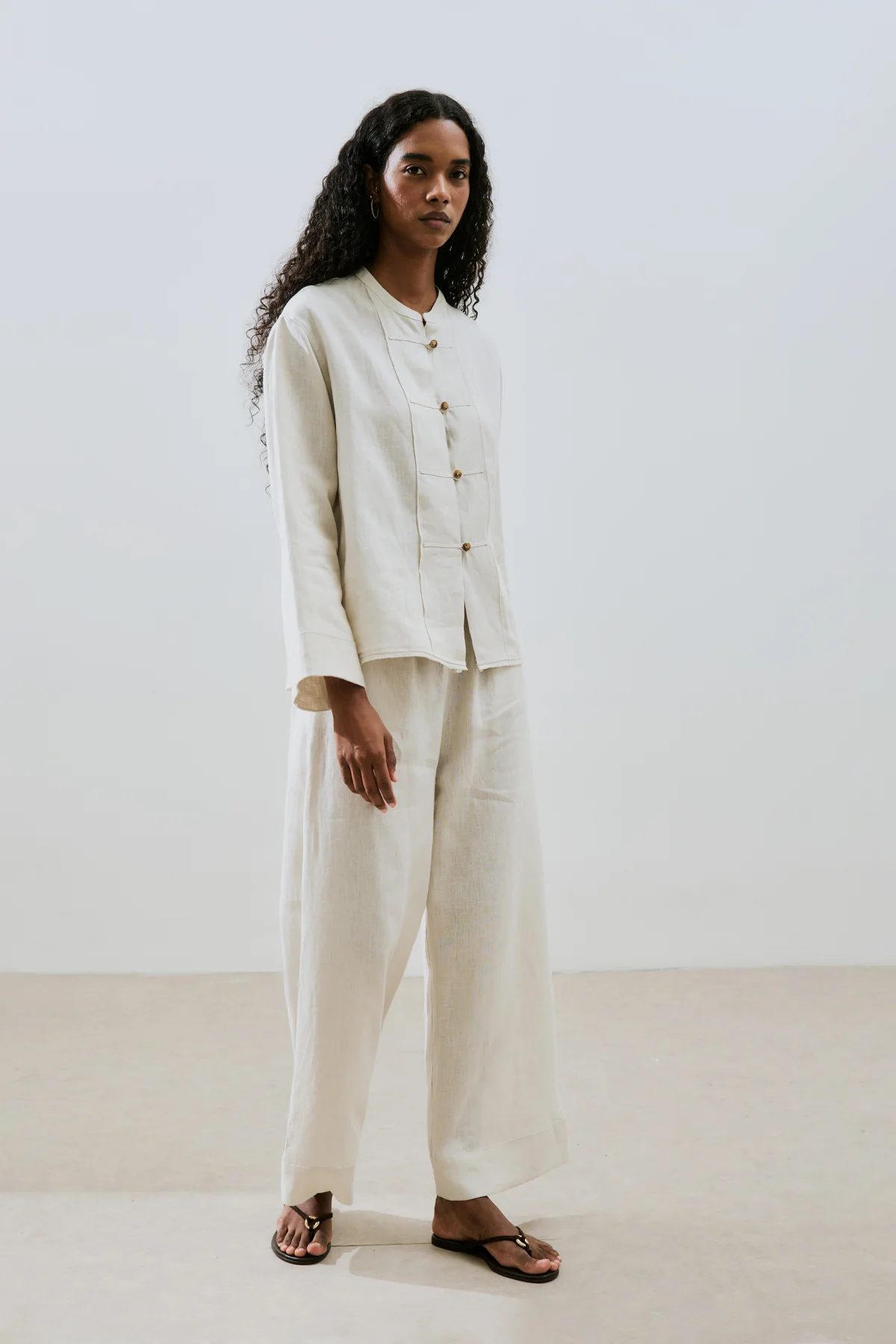 Linen Front Button Shirt Stone - Image 4