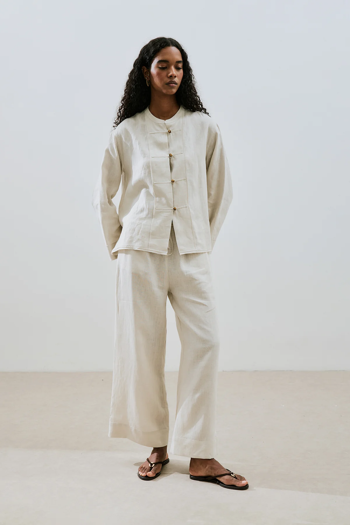 Linen Front Button Shirt Stone - Image 5
