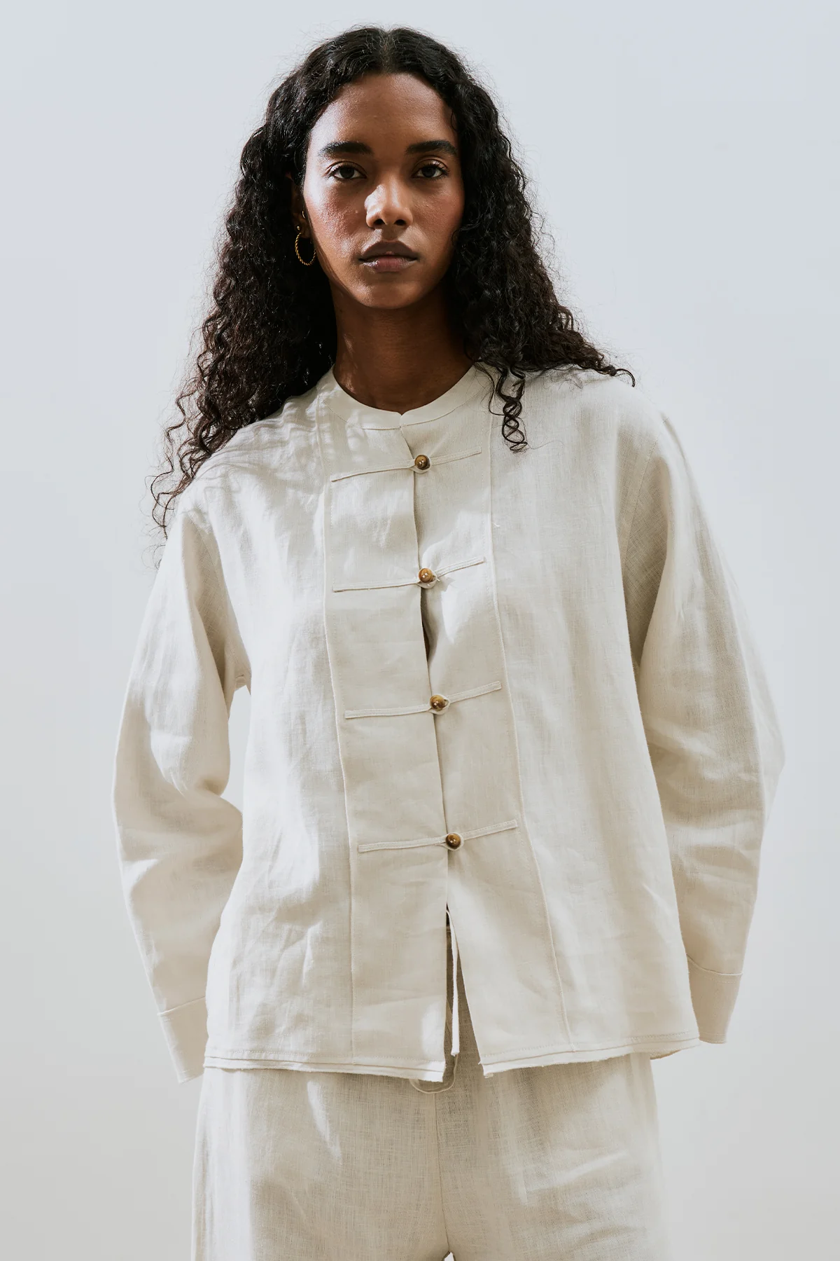 Linen Front Button Shirt Stone - Image 6