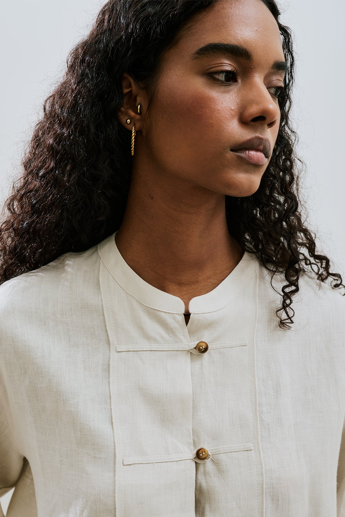 Linen Front Button Shirt Stone - Image 7