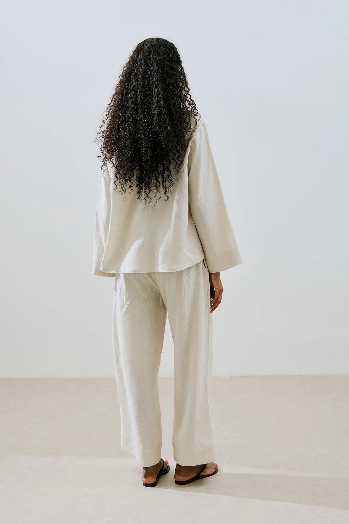 Linen Front Button Shirt Stone - Image 8