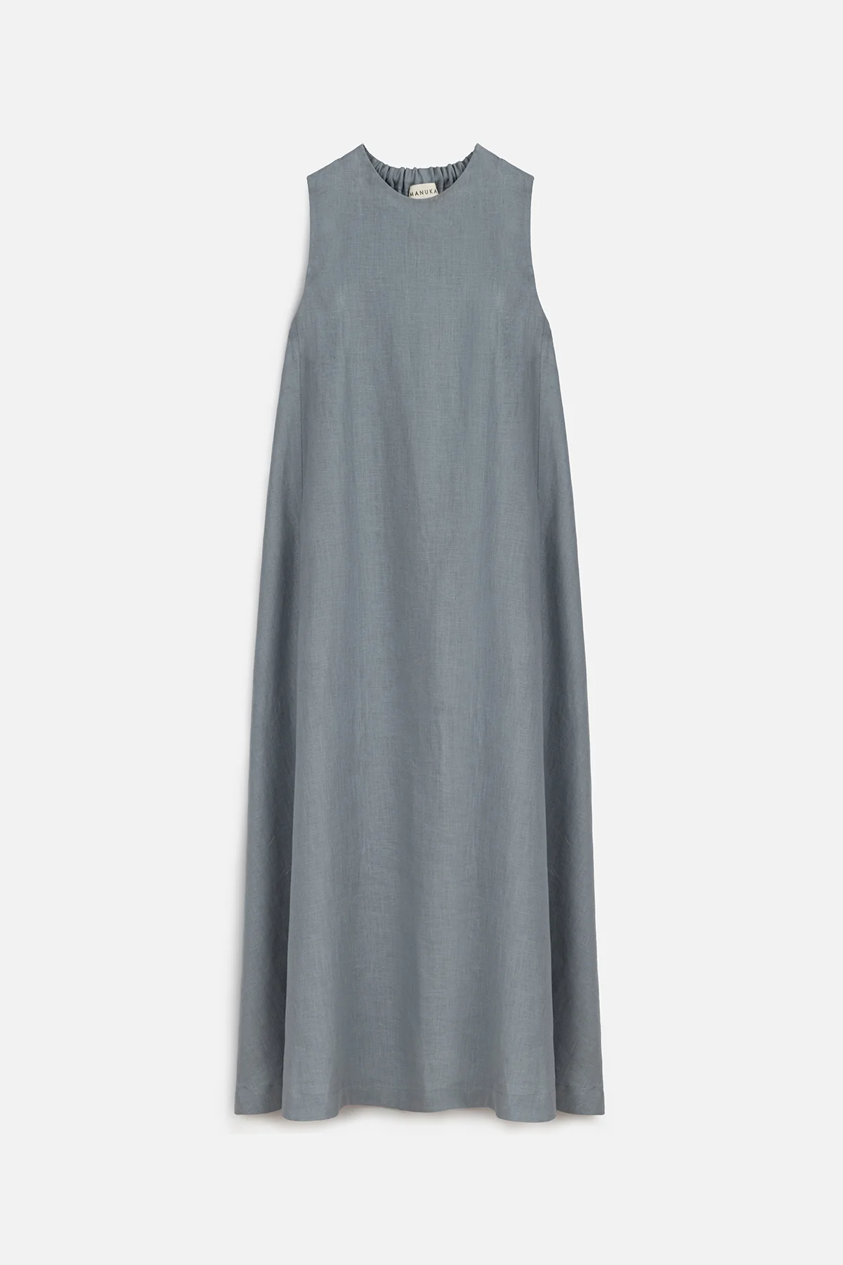 Linen Gathered Dress Blue - Image 2