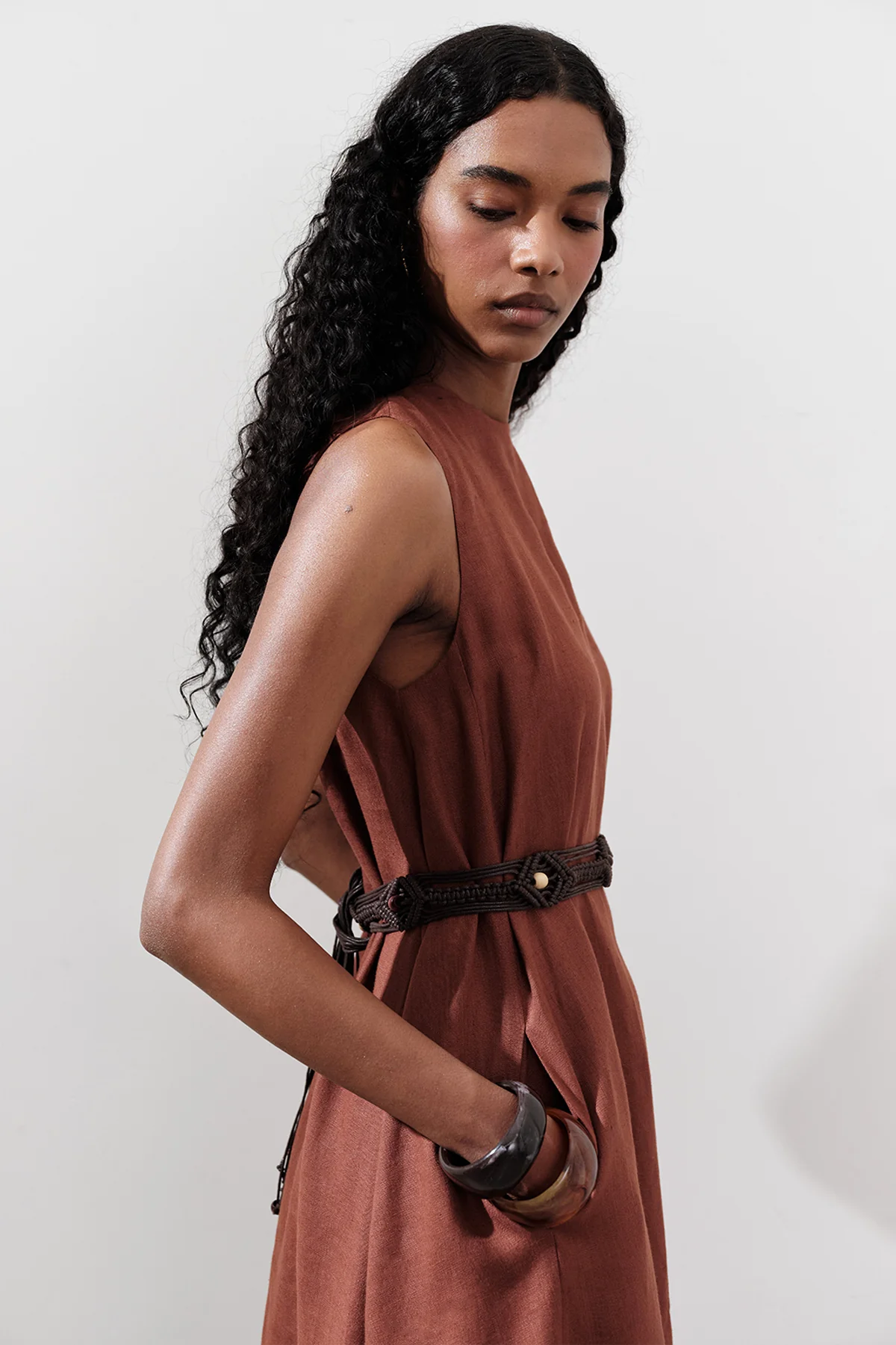 Linen Gathered Dress Copper - Image 3