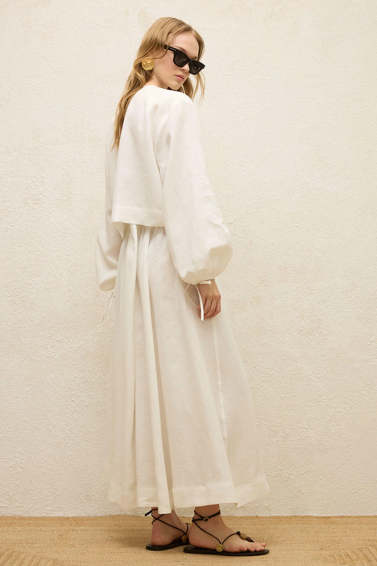 Linen Lace-Up Blouse Ecru - Image 8