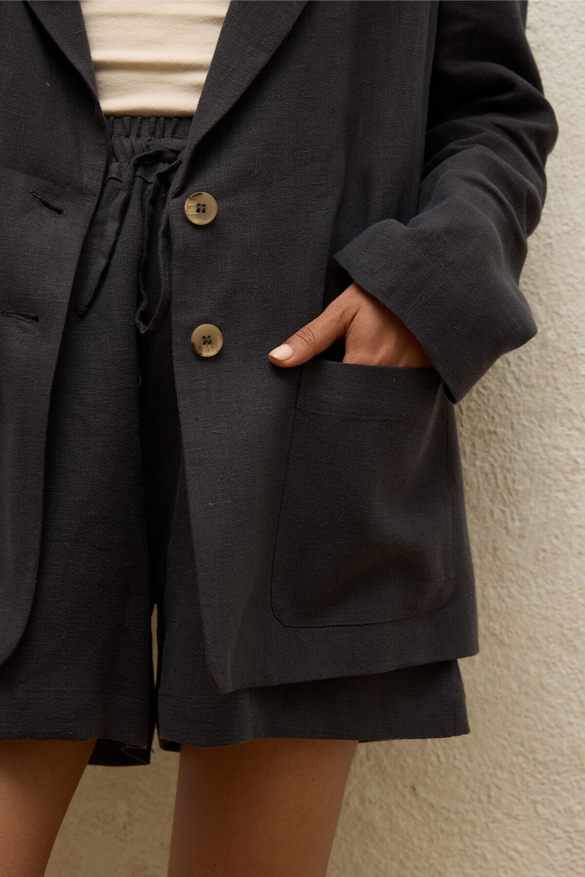 Linen Oversized Blazer Jacket Anthracite - Image 4
