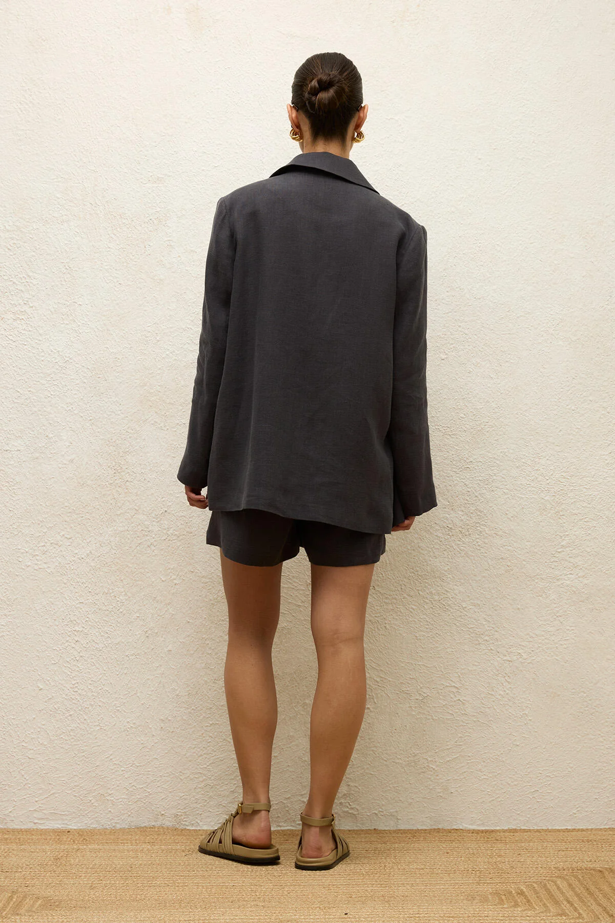 Linen Oversized Blazer Jacket Anthracite - Image 8