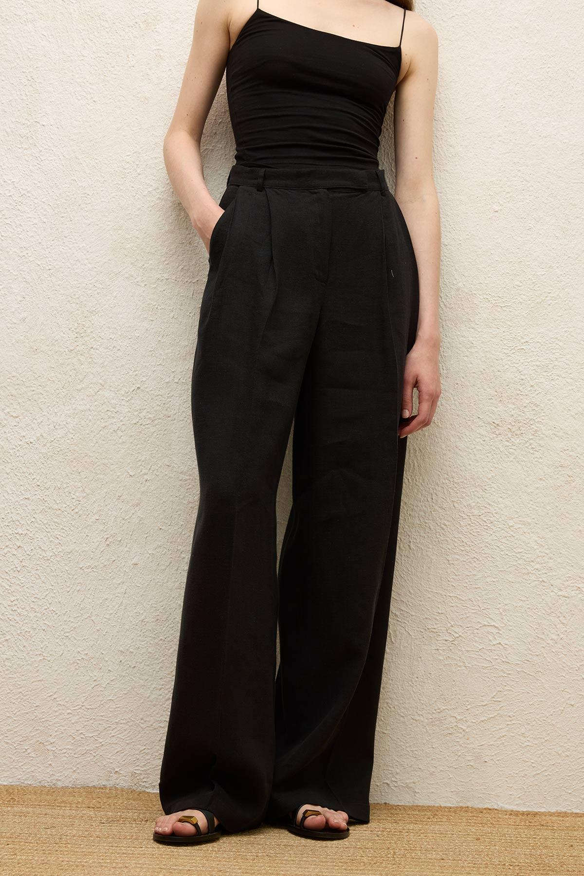 Linen Palazzo Trousers Black - Image 6
