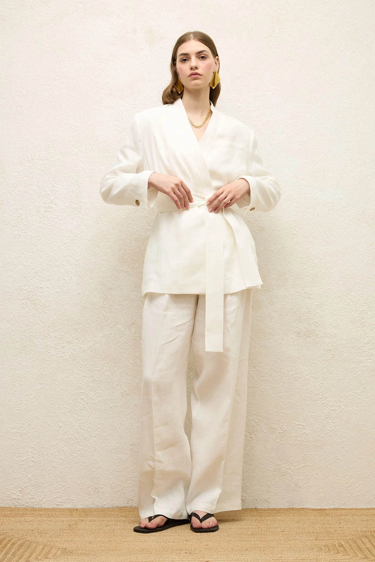 Linen Palazzo Trousers Ecru - Image 3