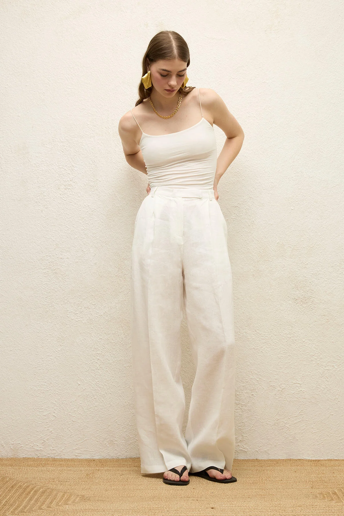 Linen Palazzo Trousers Ecru - Image 5