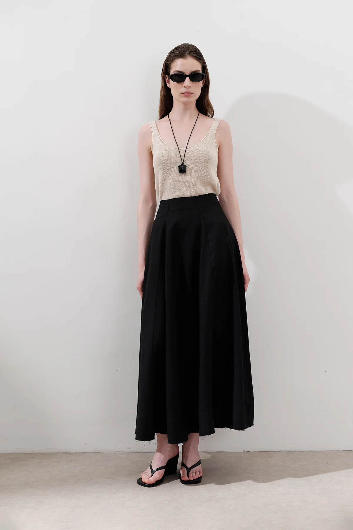 Linen Panel Skirt Black - Image 5