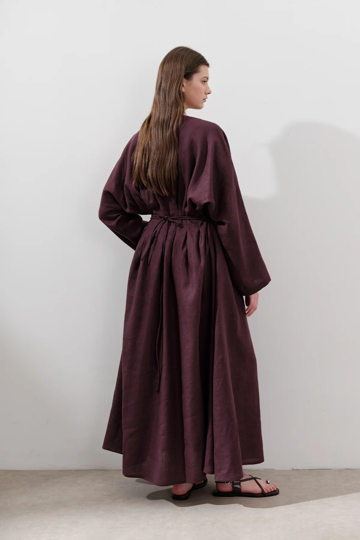 Linen Pleat Detail Dress Damson - Image 8