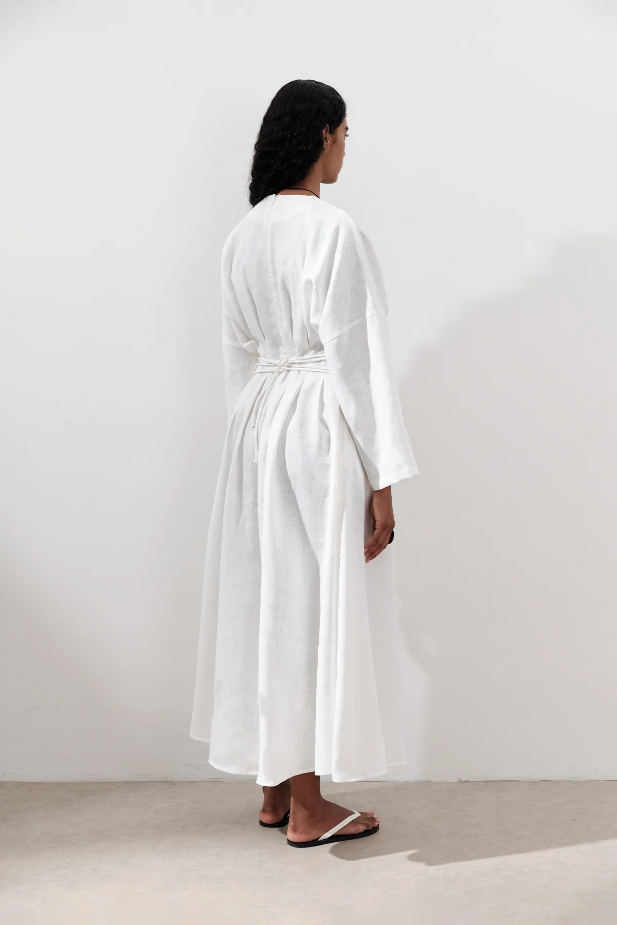 Linen Pleat Detail Dress Ecru - Image 7