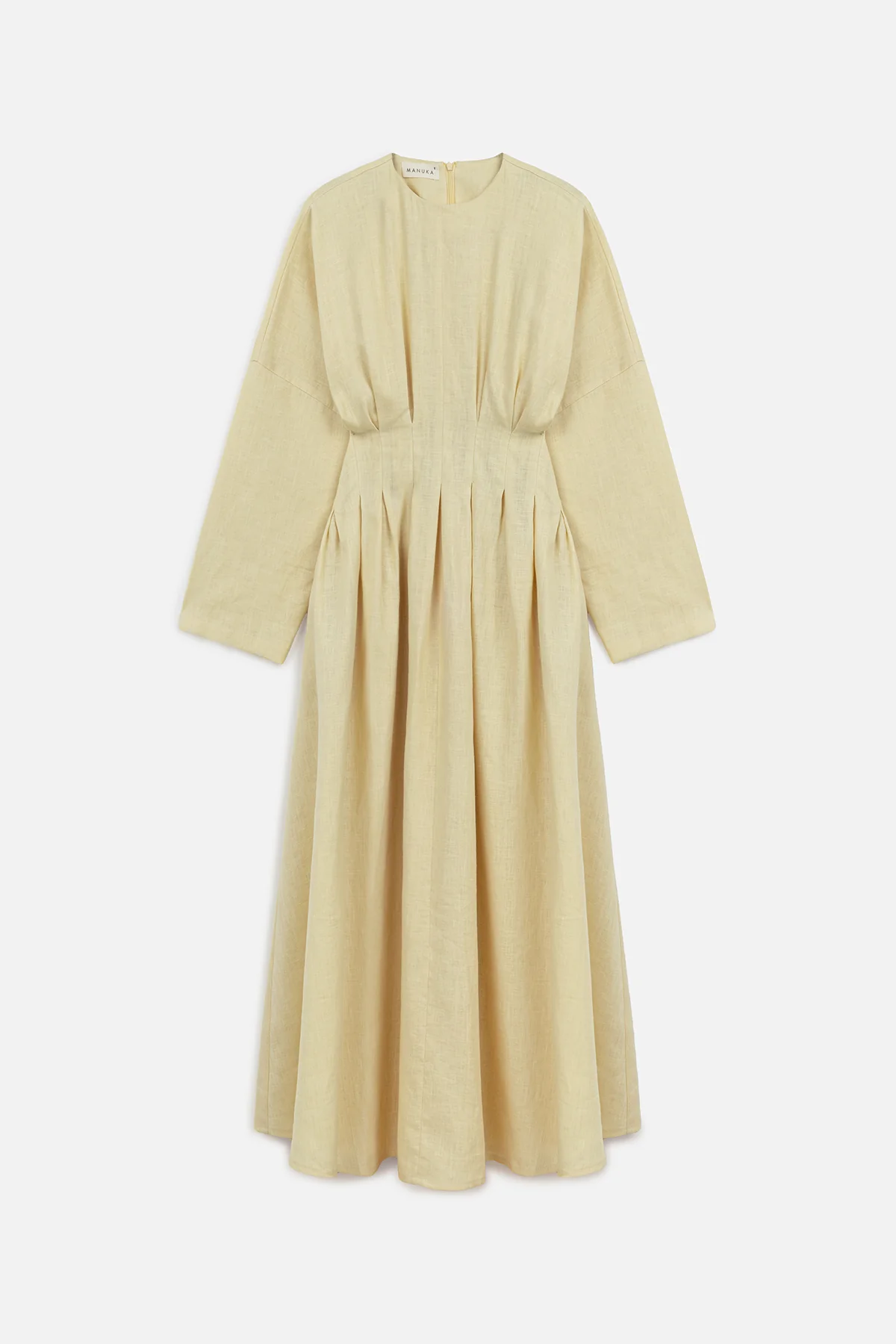 Linen Pleat Detail Dress Yellow - Image 2