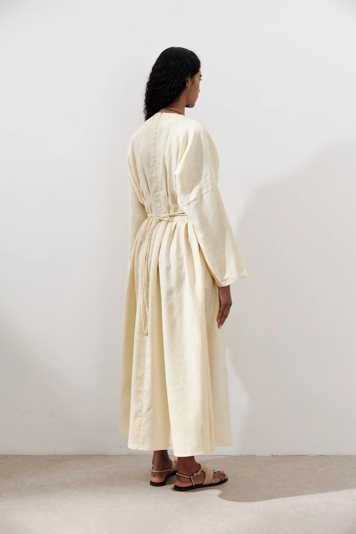 Linen Pleat Detail Dress Yellow - Image 8