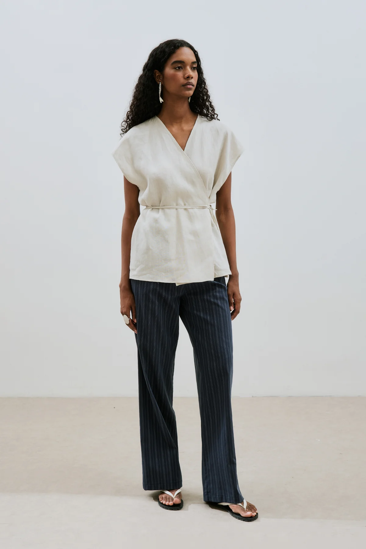 Linen Sleeveless Blouse Stone - Image 7