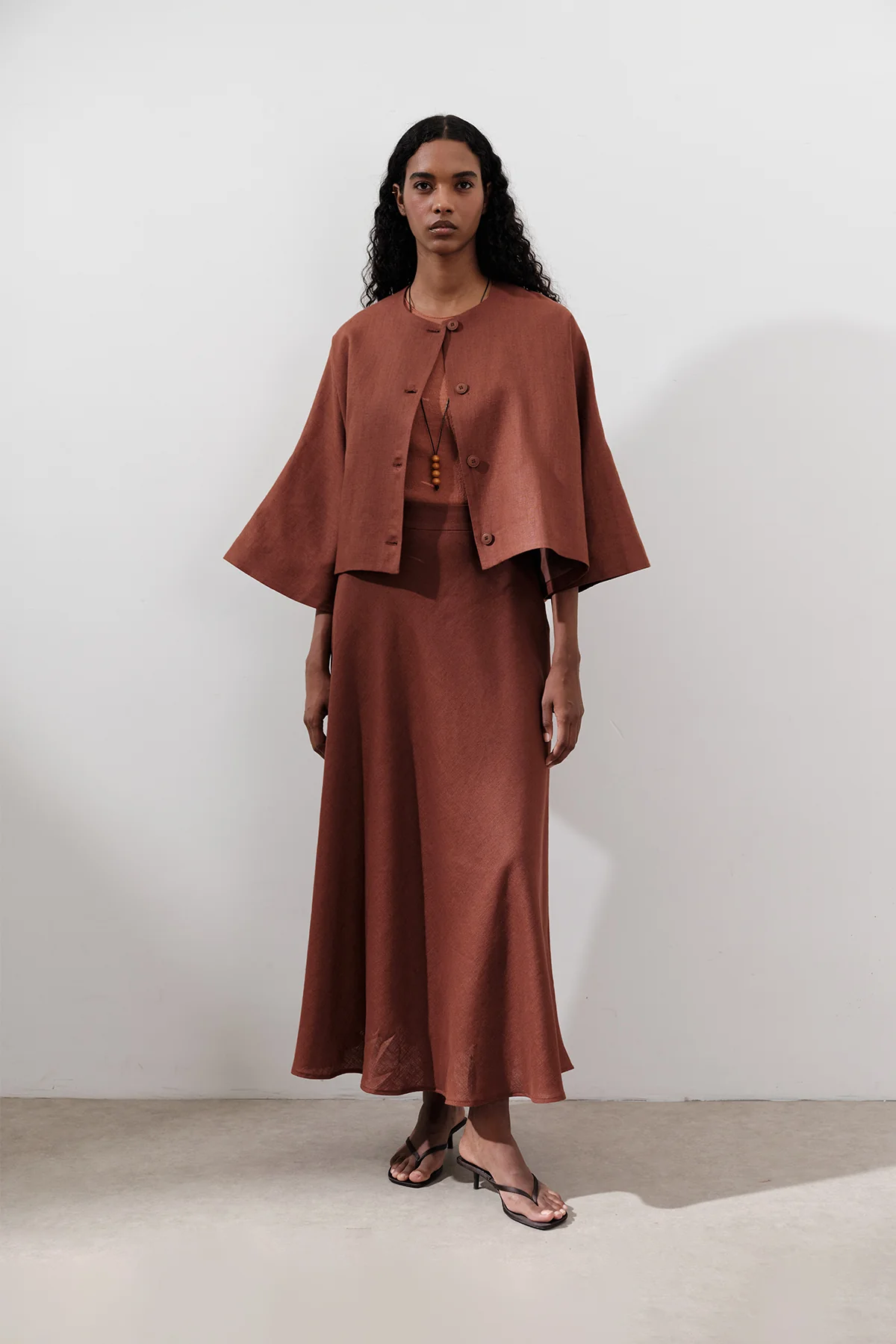 Linen Stitch Detail Skirt Copper