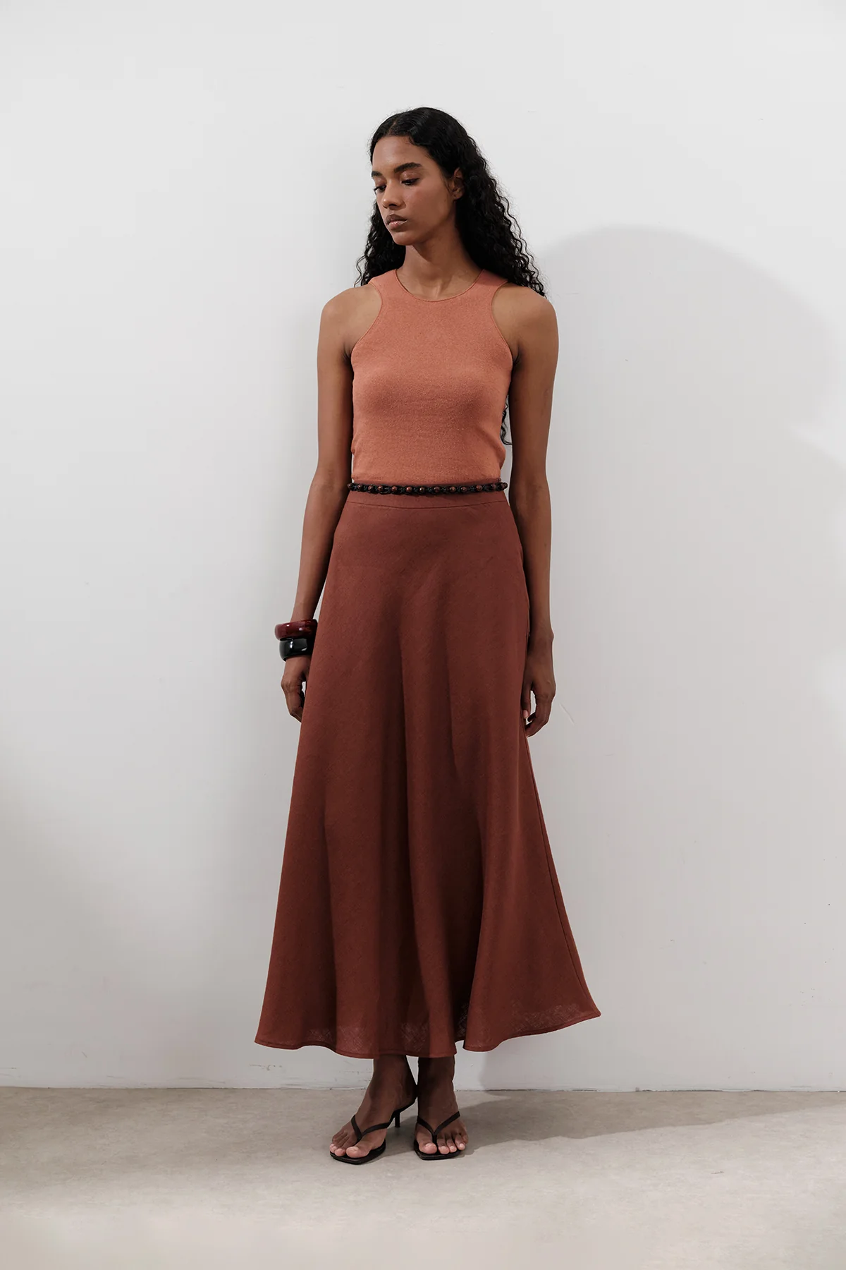 Linen Stitch Detail Skirt Copper - Image 2