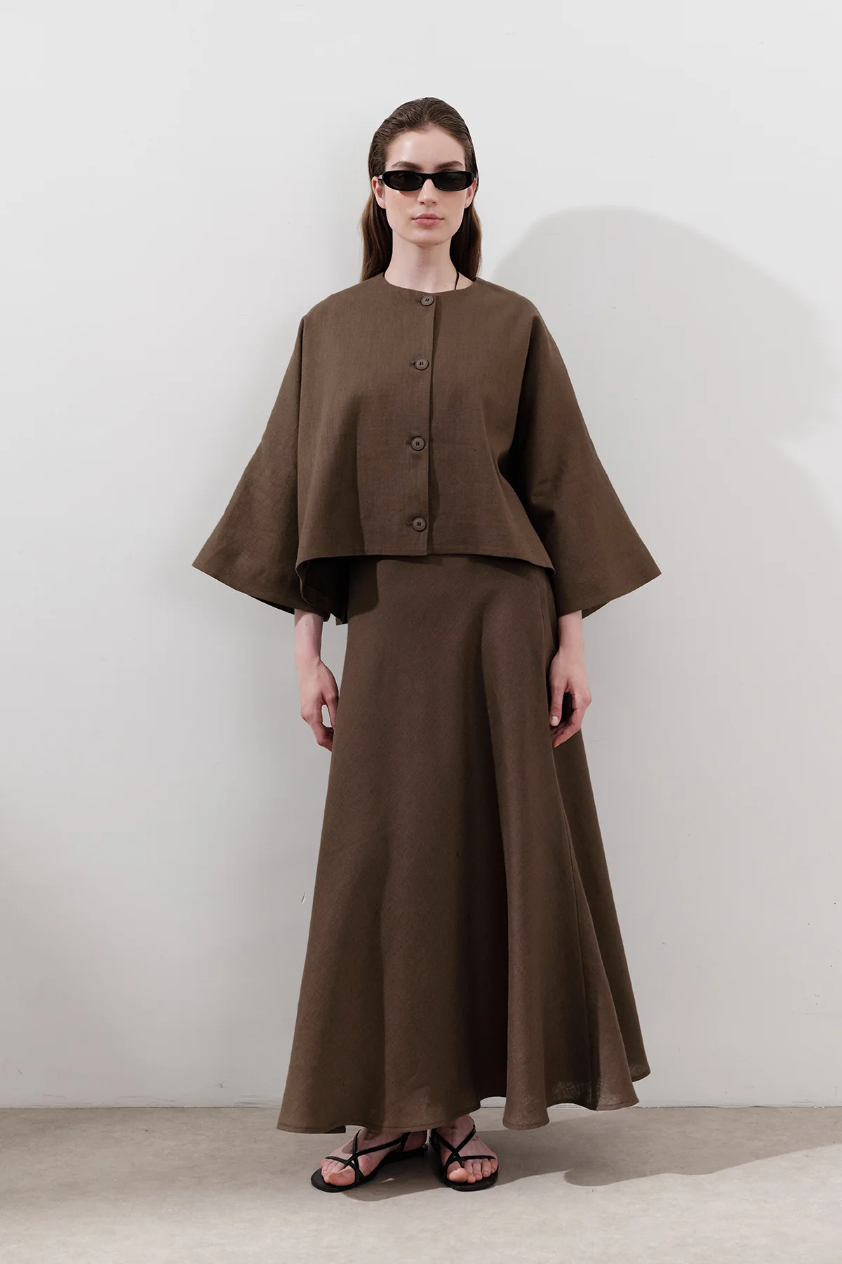 Linen Stitch Detail Skirt Dusty Brown - Image 2