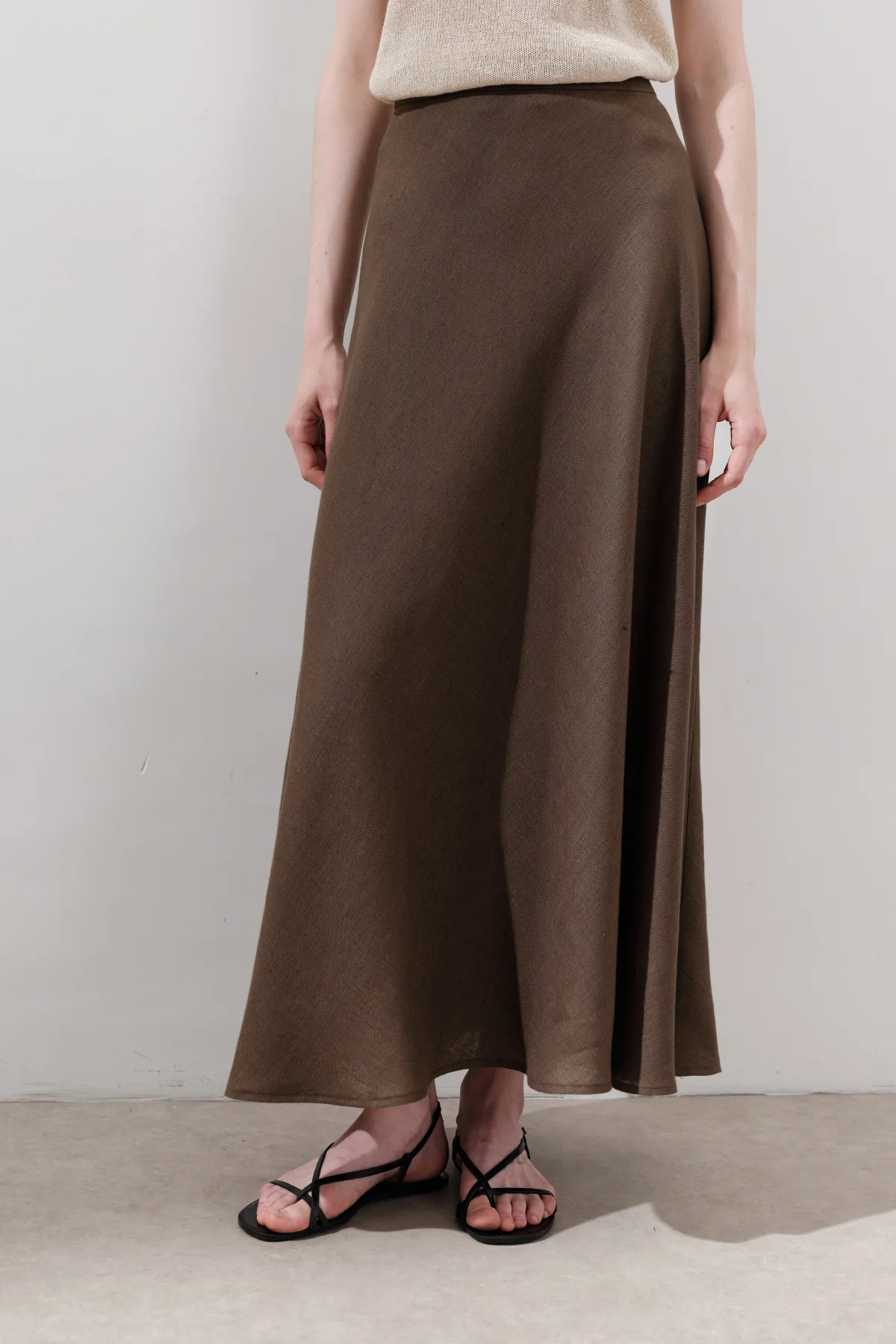 Linen Stitch Detail Skirt Dusty Brown - Image 5