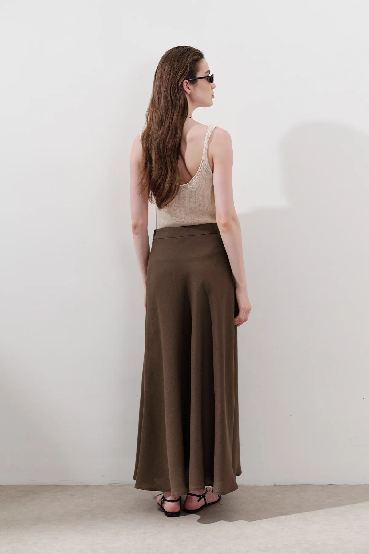 Linen Stitch Detail Skirt Dusty Brown - Image 7