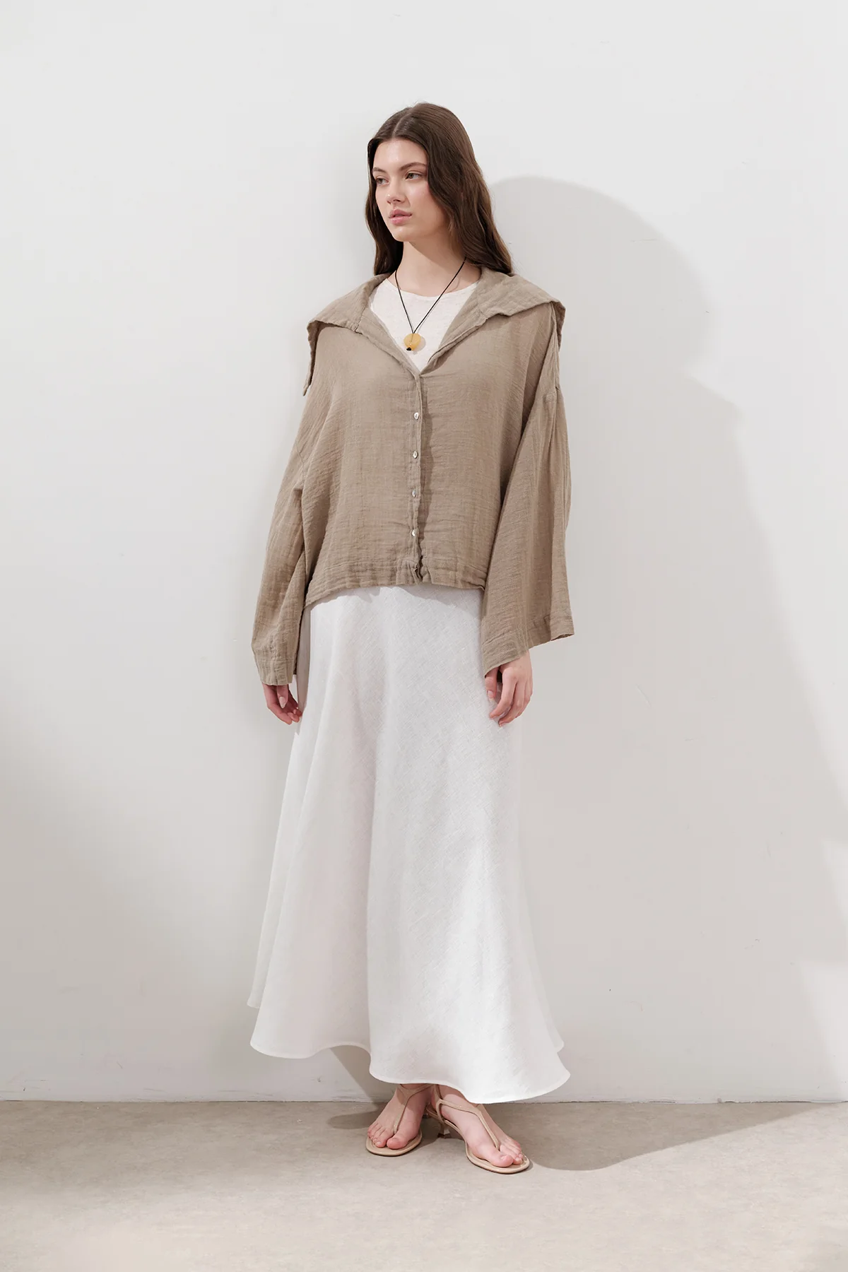 Linen Stitch Detail Skirt Ecru
