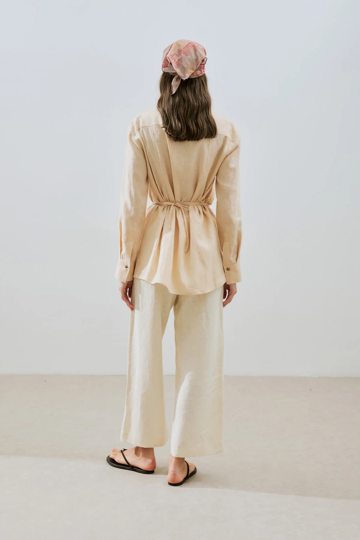 Linen Tie Detail Shirt Melon - Image 6