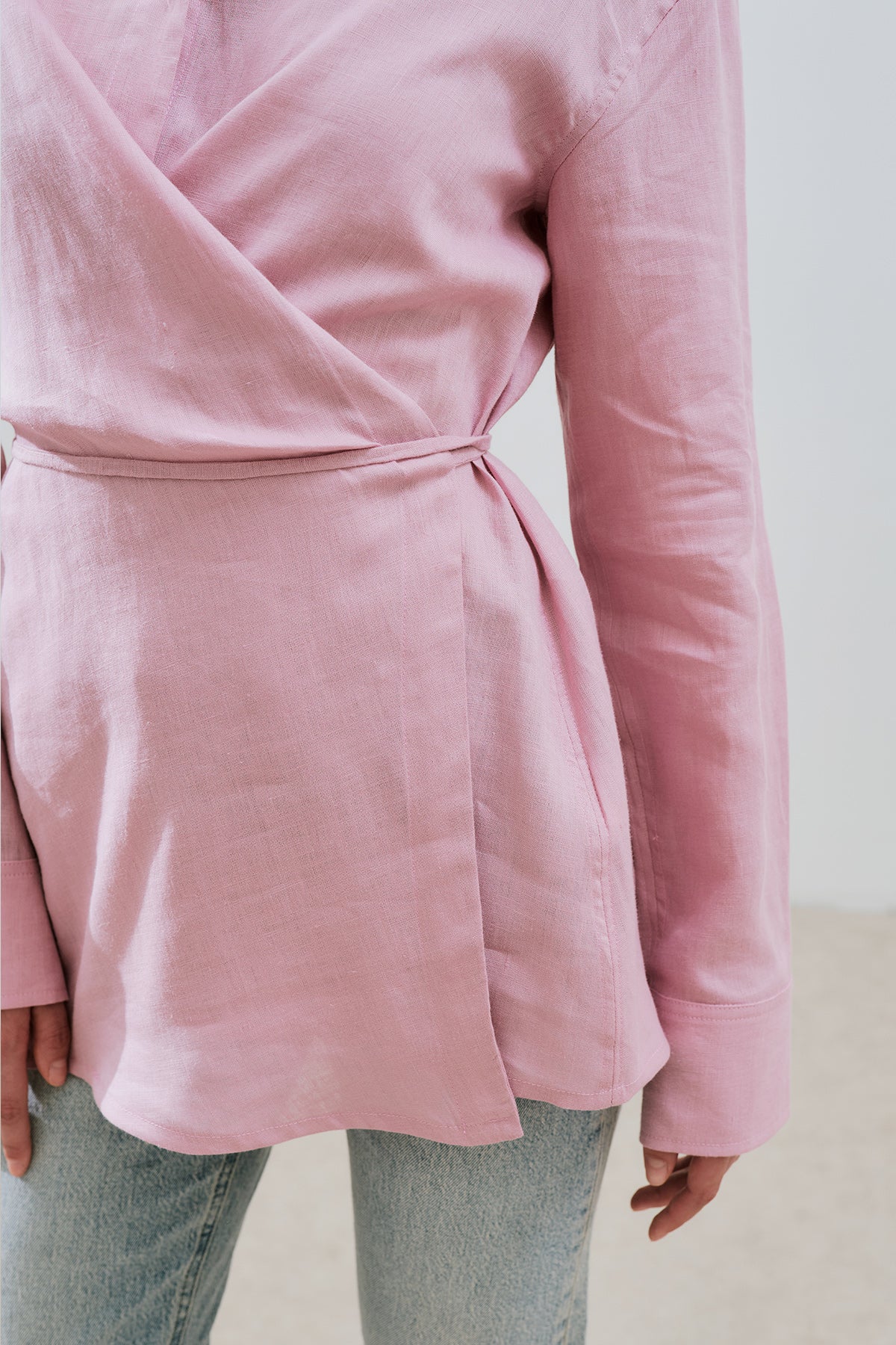 Linen Tie Detail Shirt Pink - Image 6