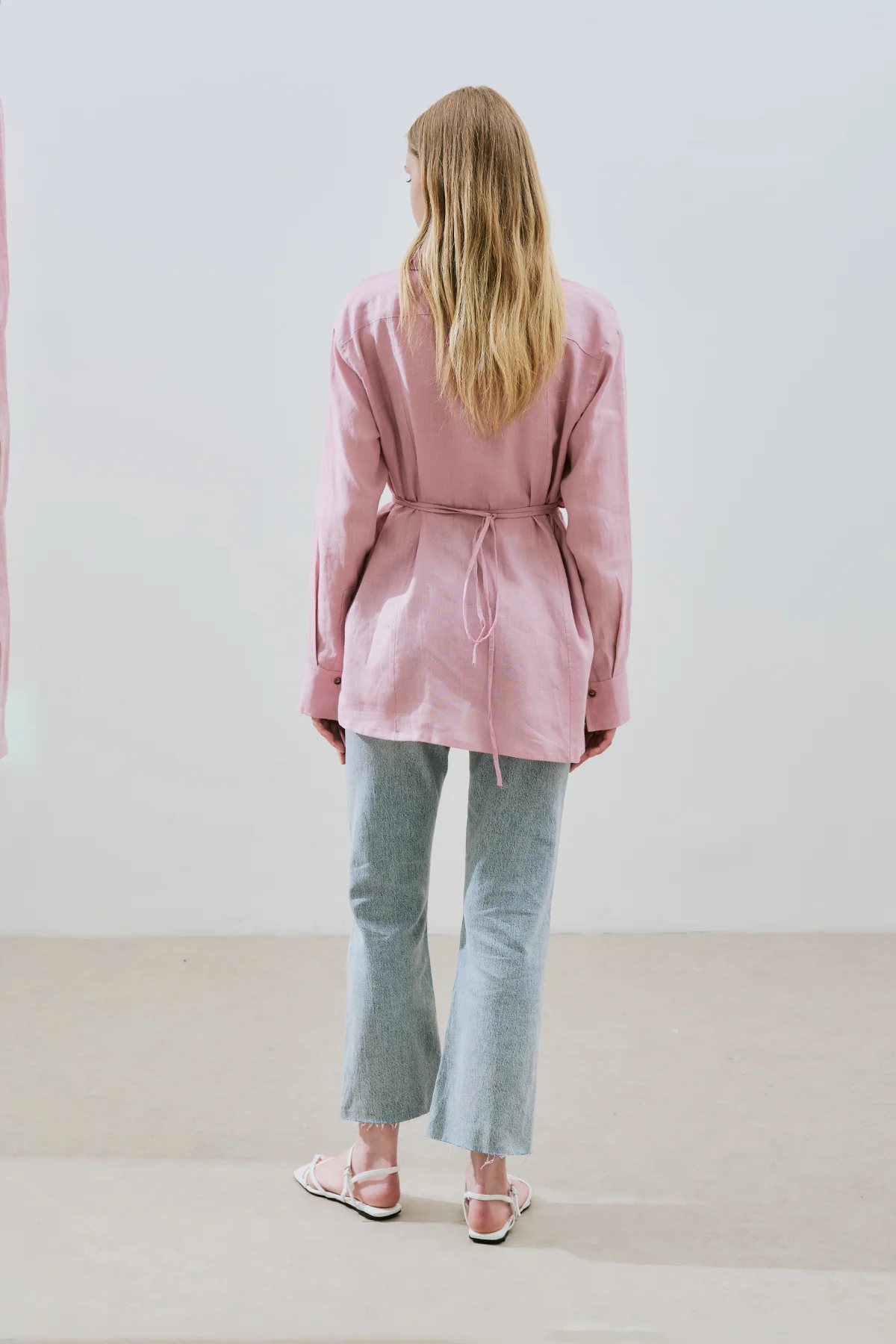 Linen Tie Detail Shirt Pink - Image 7