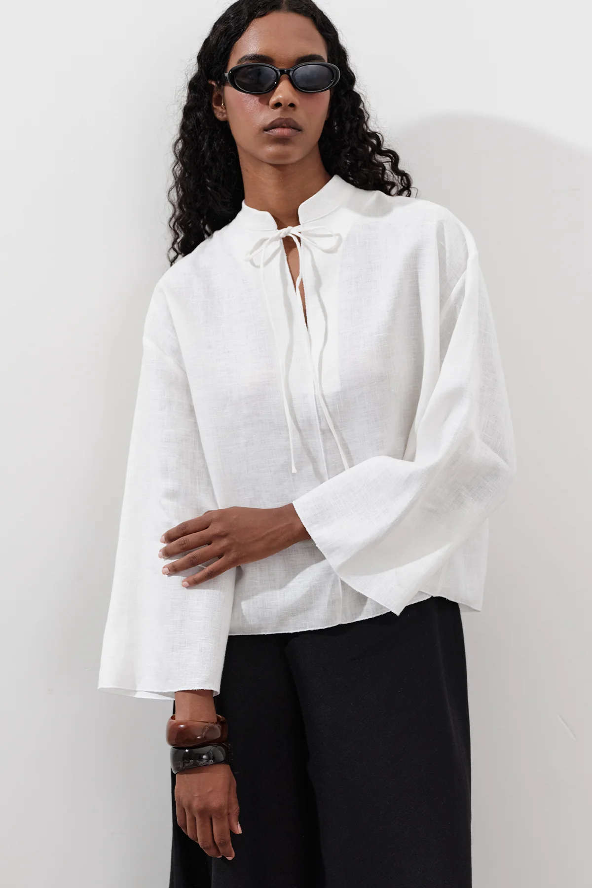 Linen Tie-Front Blouse Ecru - Image 2