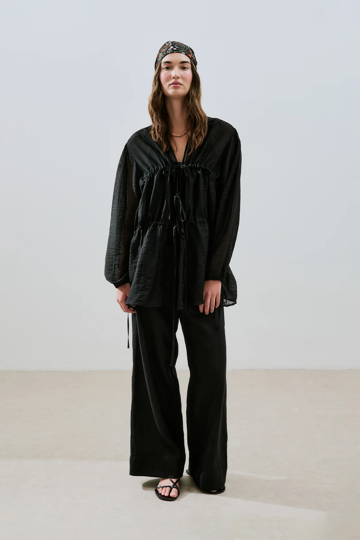 Linen Tie Trousers Black - Image 2