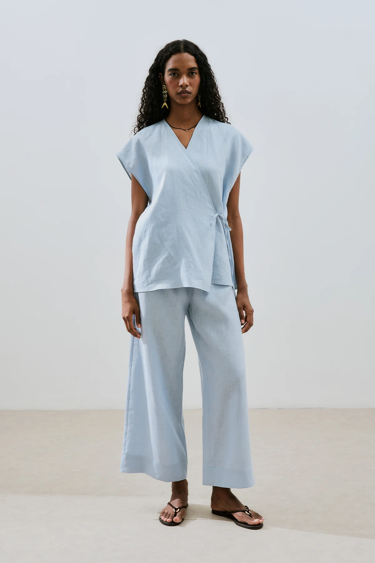Linen Tie Trousers Blue - Image 2