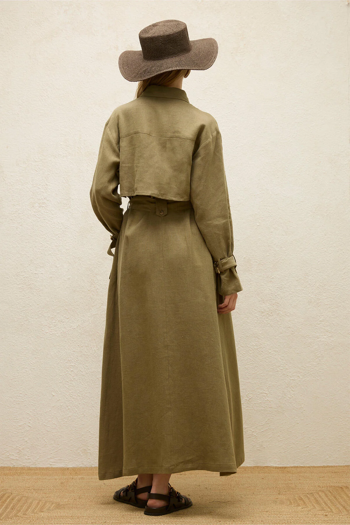 Linen Trench Style Dress Khaki - Image 8