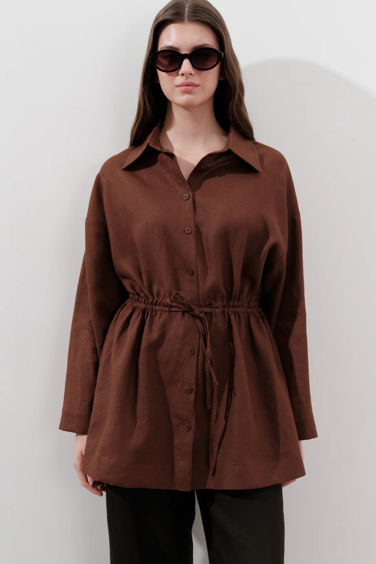 Linen Waist-Tie Tunic Copper - Image 3