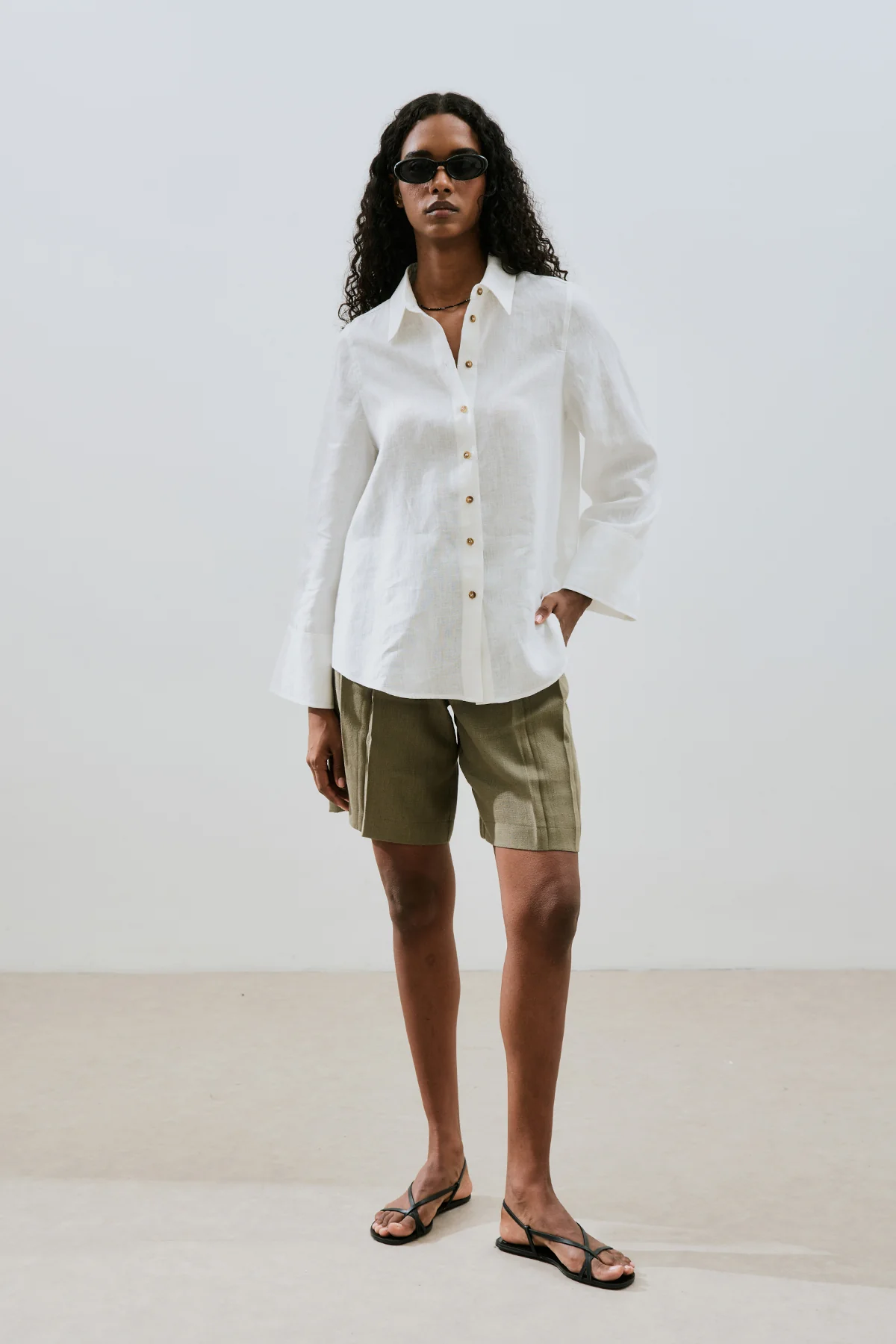 Linen Wide Cuff Shirt Ecru - Image 5